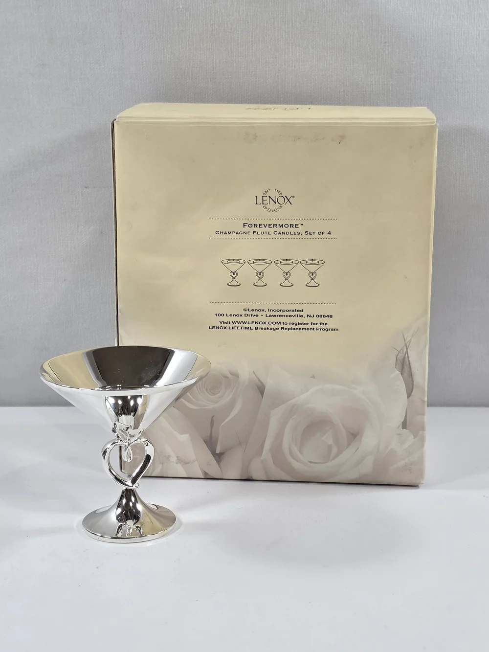 LENOX FOREVERMORE CHAMPAGNE FLUTE SET OF 4 CANDLE HOLDERS Wedding Romance Heart